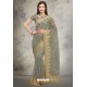 Grayish Green Designer Fancy Party Wear Net Sari