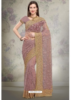 Dusty Pink Designer Fancy Party Wear Net Sari