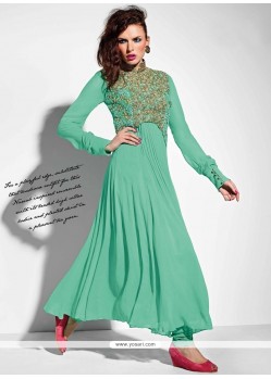 Luxurious Sea Green Resham Work Georgette Anarkali Salwar Suit