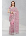 Light Pink Designer Fancy Party Wear Net Sari