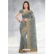 Grey Designer Fancy Party Wear Net Sari