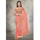 Light Red Designer Fancy Party Wear Net Sari