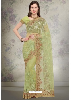 Green Designer Fancy Party Wear Net Sari
