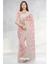 Baby Pink Designer Fancy Party Wear Net Sari