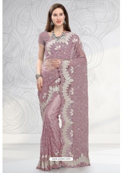 Mauve Designer Fancy Party Wear Net Sari