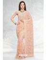 Light Beige Designer Fancy Party Wear Net Sari