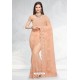 Light Orange Designer Fancy Party Wear Net Sari