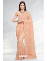 Light Orange Designer Fancy Party Wear Net Sari