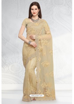 Gold Designer Fancy Party Wear Net Sari