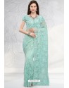 Sky Blue Designer Fancy Party Wear Net Sari