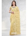 Cream Designer Fancy Party Wear Net Sari