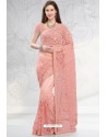 Peach Designer Fancy Party Wear Net Sari