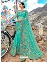 Aqua Mint Designer Net Party Wear Sari