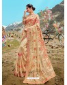 Cream Designer Net Party Wear Sari