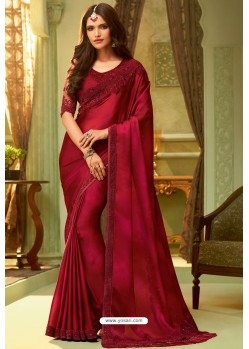 Maroon Fancy Designer Party Wear Sari