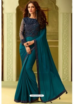 Teal Blue Fancy Designer Party Wear Sari