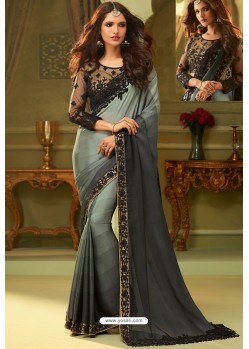 Grey Fancy Designer Party Wear Sari