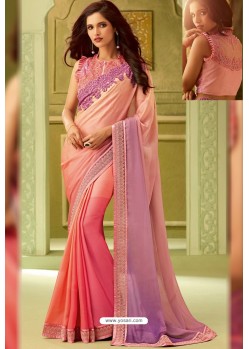 Peach Fancy Designer Party Wear Sari