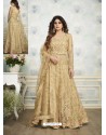 Gold Designer Heavy Butterfly Net Indo Western Anarkali Suit