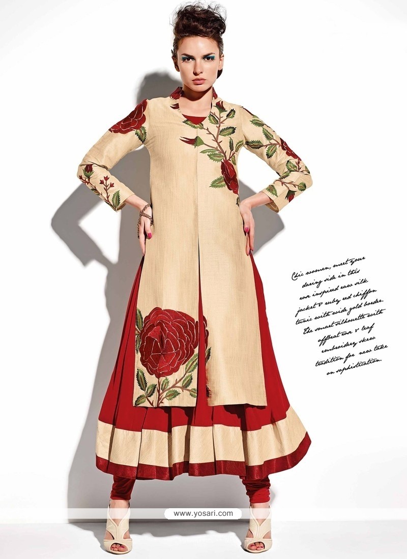 Radiant Red And Beige Georgette Anarkali Salwar Suit