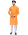 Orange Readymade Art Silk Kurta Pajama For Men