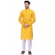 Yellow Readymade Art Silk Kurta Pajama For Men