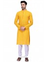 Yellow Readymade Art Silk Kurta Pajama For Men