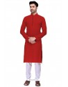 Red Readymade Art Silk Kurta Pajama For Men