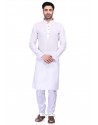 White Readymade Art Silk Kurta Pajama For Men