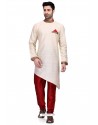 Off White Readymade Art Silk Kurta Pajama For Men