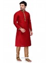 Red Readymade Art Silk Kurta Pajama For Men