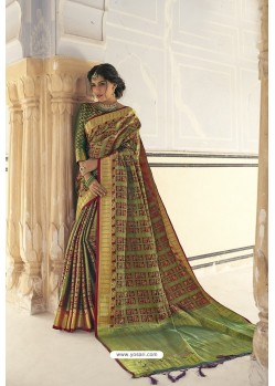 Green Designer Party Wear Banarasi Weaving Silk Sari