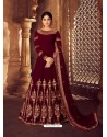 Maroon Heavy Embroidered Designer Real Georgette Anarkali Suit