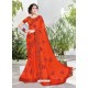 Orange Designer Heavy Embroidered Satin Chiffon Sari
