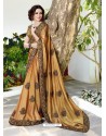 Mustard Designer Heavy Embroidered Satin Chiffon Sari