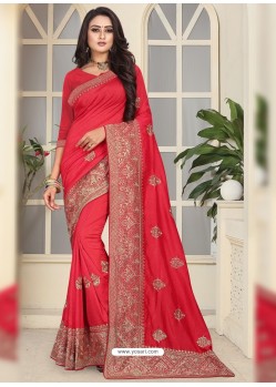 Red Fancy Designer Party Wear Silk Sari