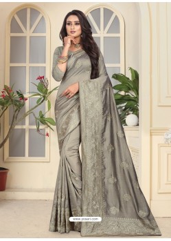 Silver Fancy Designer Party Wear Silk Sari