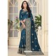 Teal Blue Fancy Designer Party Wear Silk Sari