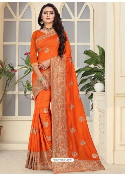Orange Fancy Designer Party Wear Silk Sari