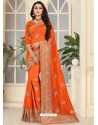 Orange Fancy Designer Party Wear Silk Sari