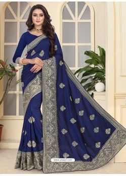 Royal Blue Fancy Designer Party Wear Silk Sari