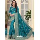 Blue Fancy Designer Party Wear Silk Sari