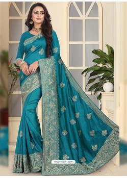 Blue Fancy Designer Party Wear Silk Sari
