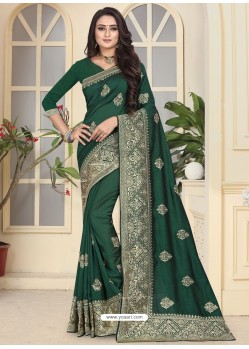 Dark Green Fancy Designer Party Wear Silk Sari