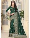 Dark Green Fancy Designer Party Wear Silk Sari