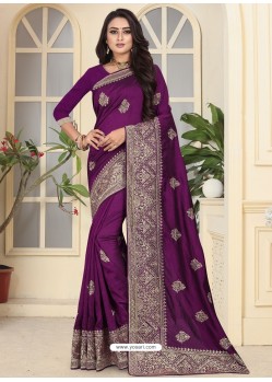 Purple Fancy Designer Party Wear Silk Sari