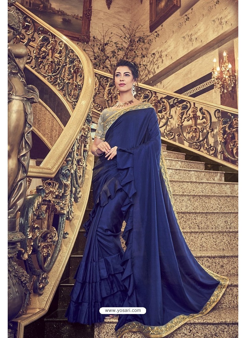 Silver,Blue Art Silk Designer Party Wear Saree | Saree designs, Saree, Party  wear sarees