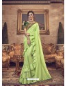 Parrot Green Designer Party Wear Fancy Ruffle Sari