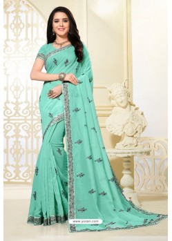 Sky Blue Latest Designer Party Wear Sari