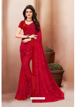 Red Latest Designer Party Wear Sari